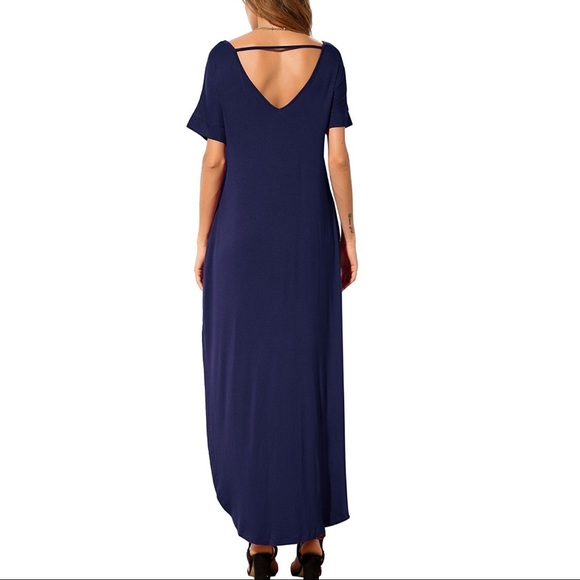 •LAST 3• Navy Short Sleeve Slit Sides Pocket Maxi - Picture 4 of 6
